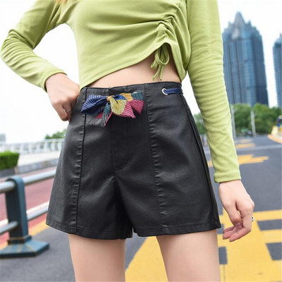 Moteriški odiniai šortai su kaklaraiščiais ir aukštu juosmeniu