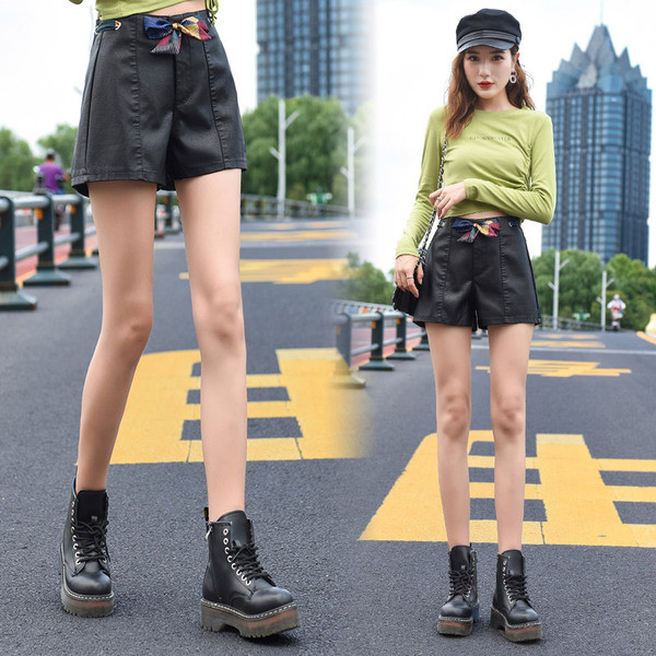 Moteriški odiniai šortai su kaklaraiščiais ir aukštu juosmeniu