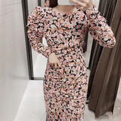 Дамска модерна рокля с флорален десен с дълъг ръкав