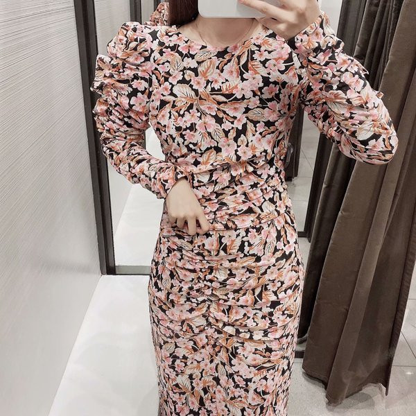 Дамска модерна рокля с флорален десен с дълъг ръкав 