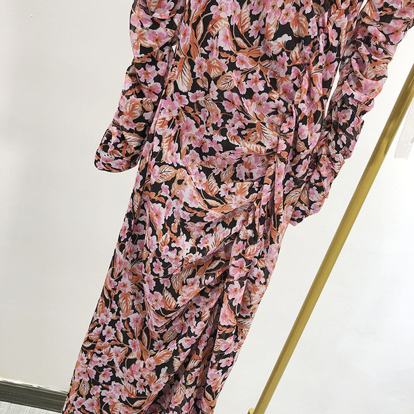 Дамска модерна рокля с флорален десен с дълъг ръкав 