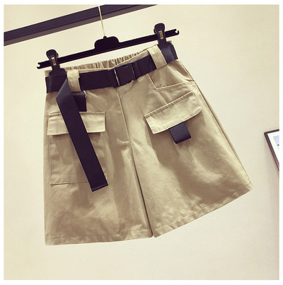 Къси дамски панталони с колан и джобове висока талия