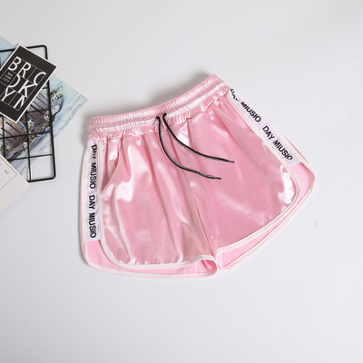 Pantaloni scurți casual din satin cu inscripții și mărimi până la 5XL