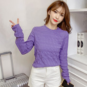 Naujo modelio moteriška palaidinė ilgomis rankovėmis ir apvalia iškirpte