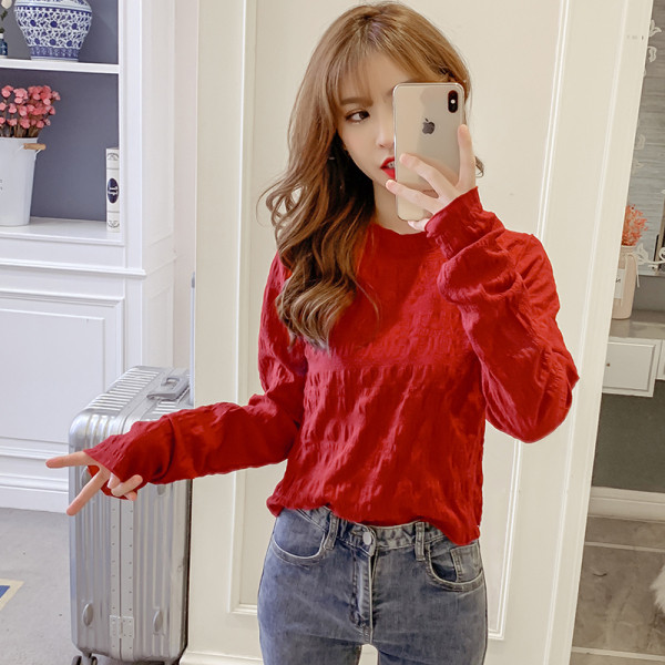 Naujo modelio moteriška palaidinė ilgomis rankovėmis ir apvalia iškirpte