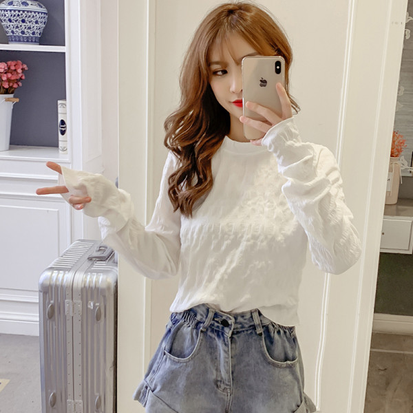 Naujo modelio moteriška palaidinė ilgomis rankovėmis ir apvalia iškirpte