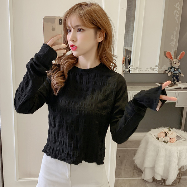 Naujo modelio moteriška palaidinė ilgomis rankovėmis ir apvalia iškirpte