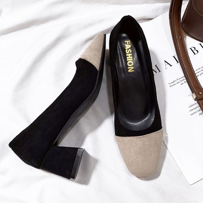 Moteriški modernūs zomšiniai batai kvadratiniu kulnu