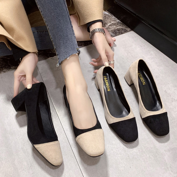 Moteriški modernūs zomšiniai batai kvadratiniu kulnu