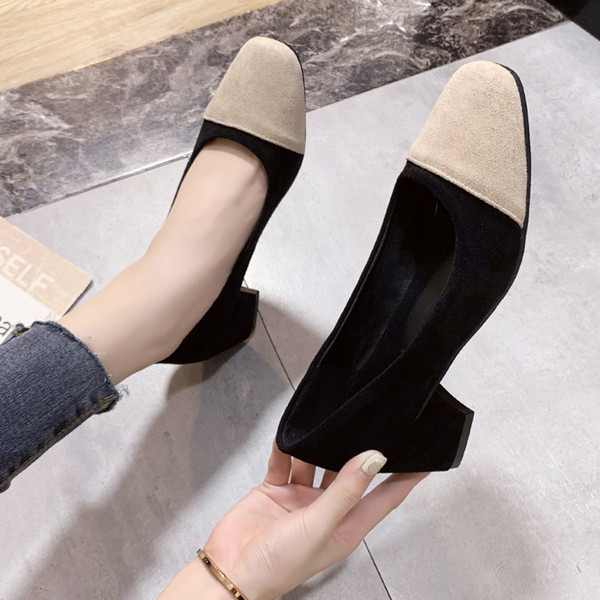 Moteriški modernūs zomšiniai batai kvadratiniu kulnu