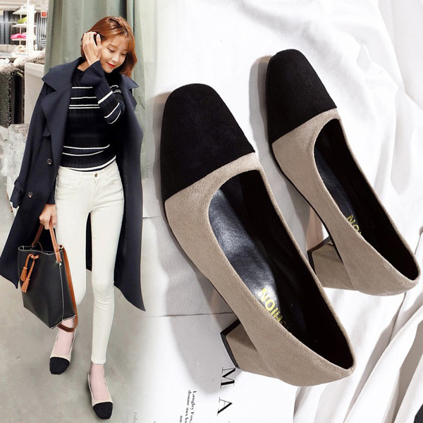 Moteriški modernūs zomšiniai batai kvadratiniu kulnu