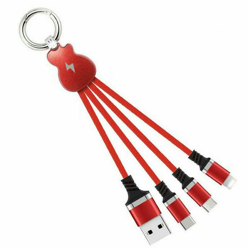 Daugiafunkcis kabelis 3 in 1 Micro usb + Type - C + Type Apšvietimas greitam įkrovimui ir duomenų sinchronizavimui su raudonu raktų pakabuku