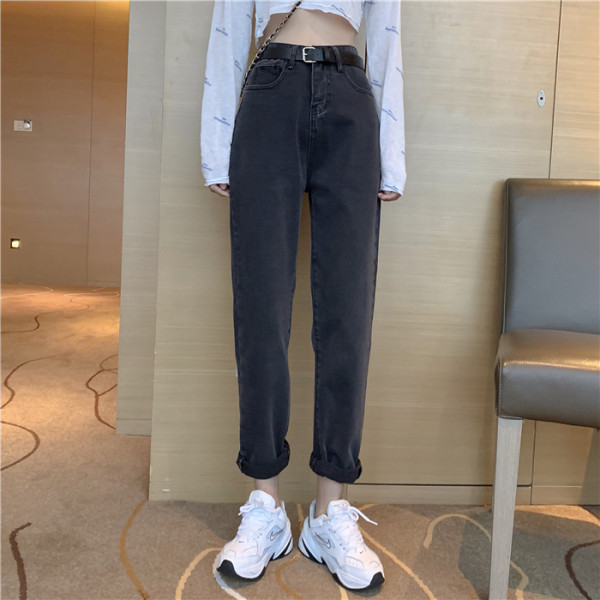 Moteriški laisvalaikio džinsai tiesūs modeliai su kišenėmis ir aukštu juosmeniu