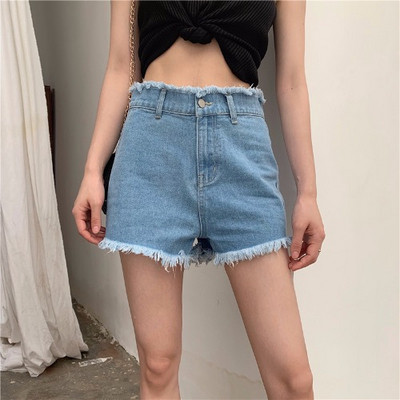 Ikdienas sieviešu džinsa šorti ar augstu vidukli