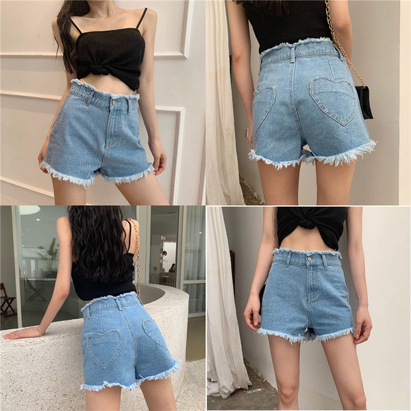 Ikdienas sieviešu džinsa šorti ar augstu vidukli