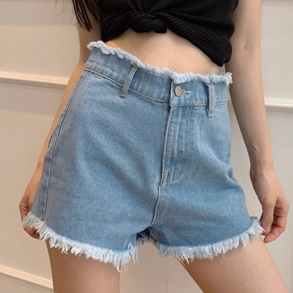 Ikdienas sieviešu džinsa šorti ar augstu vidukli