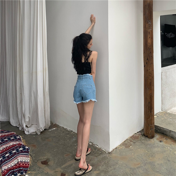 Ikdienas sieviešu džinsa šorti ar augstu vidukli