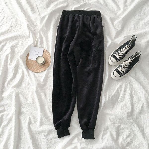 Sieviešu ziemas sporta samta bikses ar oderi un baltu apmalīti