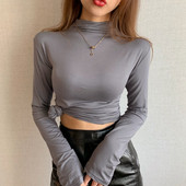 Prigludusi moteriška pilka palaidinė pusiau aukšta apykakle