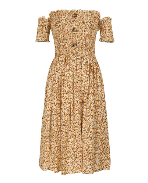 Ежедневна дамска къса рокля с паднали презрамки и копчета 