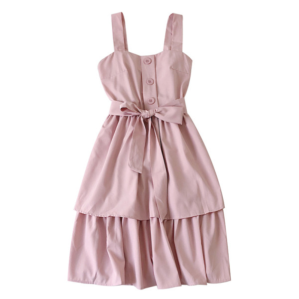 Пролетна дамска рокля с широки презрамки и панделка 