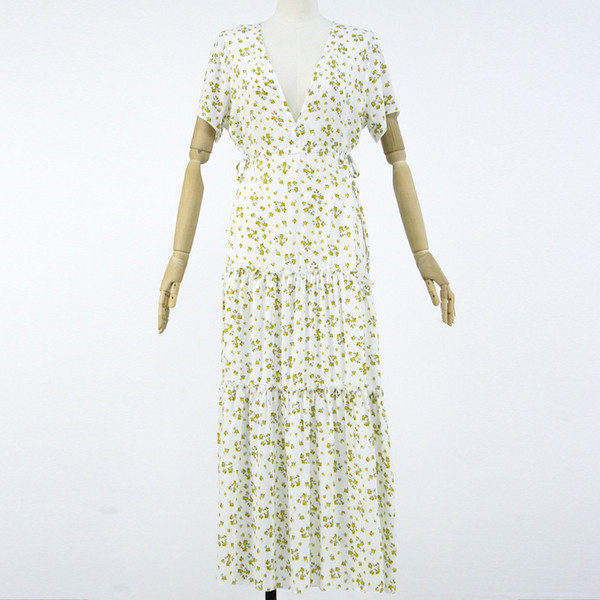 Ежедневна дамска дълга рокля разкроен модел с дълбоко деколте и къс ръкав 