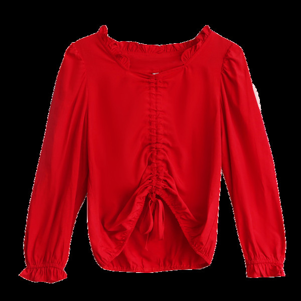 Дамска ежедневна блуза с връзки и шпиц деколте