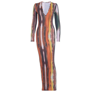 Модерна вталена дълга рокля с V-образно деколте