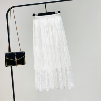 Модерна дамска дантелена пола с висока талия в бял цвят