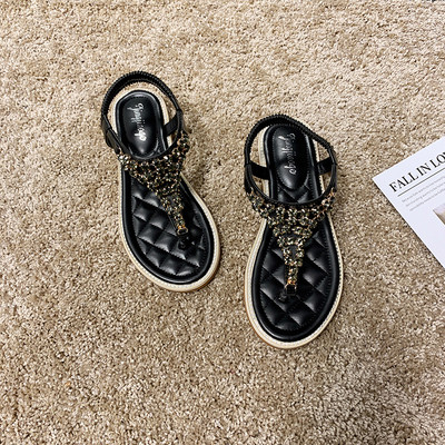 Ежедневни дамски сандали с равна подметка и камъни