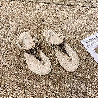 Ежедневни дамски сандали с равна подметка и камъни