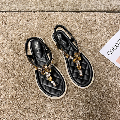 Дамски сандали с равна подметка и камъни