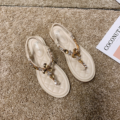 Дамски сандали с равна подметка и камъни