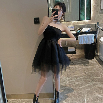 Актуална дамска рокля разкроен модел с тюл