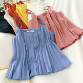 Плисиран дамски потник с тънки презрамки 