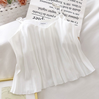 Плисиран дамски потник с тънки презрамки 