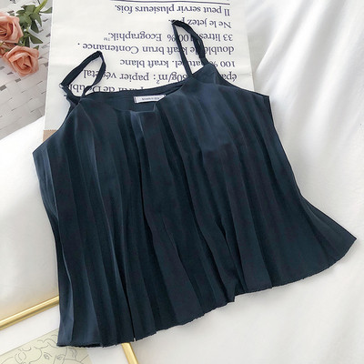 Плисиран дамски потник с тънки презрамки 