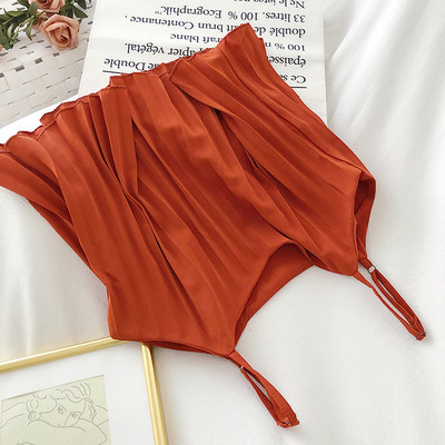 Плисиран дамски потник с тънки презрамки 