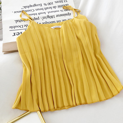 Плисиран дамски потник с тънки презрамки 