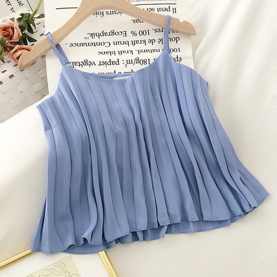 Плисиран дамски потник с тънки презрамки 