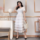 Модерна дамска рокля с обло деколте и къс ръкав