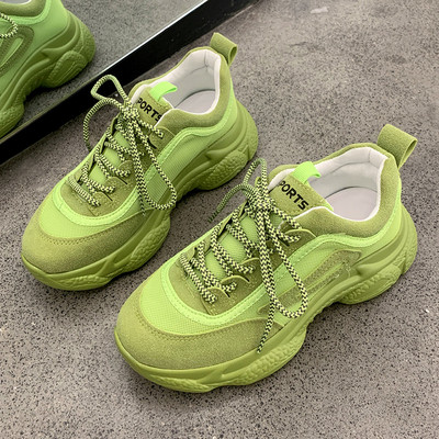 Дамски ежедневни маратонки с цветни връзки и груба подметка