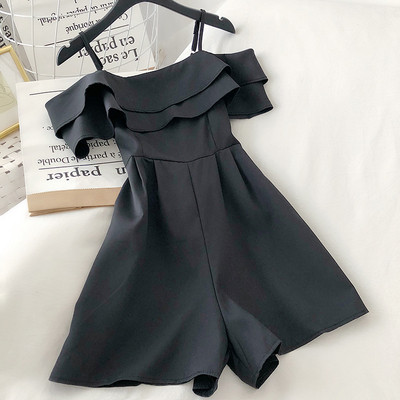 Модерен дамски гащеризон с паднали ръкави и тънки презрамки 