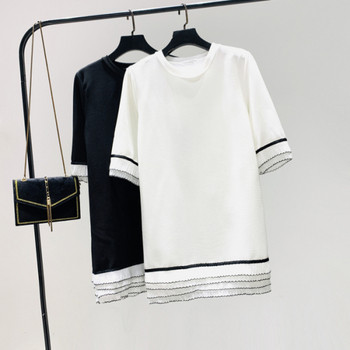 Модерна дамска къса рокля с овално деколте и къс ръкав