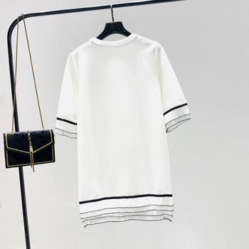 Модерна дамска къса рокля с овално деколте и къс ръкав