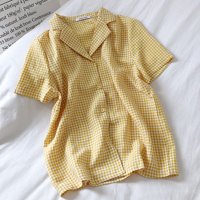 Ретро дамска карирана риза с класическа яка и копчета