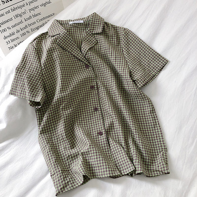 Ретро дамска карирана риза с класическа яка и копчета