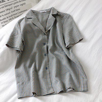 Ретро дамска карирана риза с класическа яка и копчета