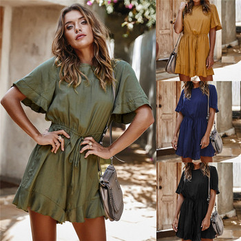 Ежедневна дамска къса рокля с къс широк ръкав и овално деколте 