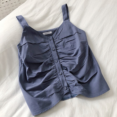 Модерен дамски потник с копчета и тънки презрамки